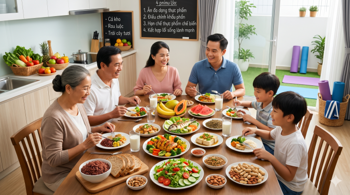 Chú ý ăn đủ thực phẩm từ 5 nhóm chất trong chế độ ăn uống cân bằng